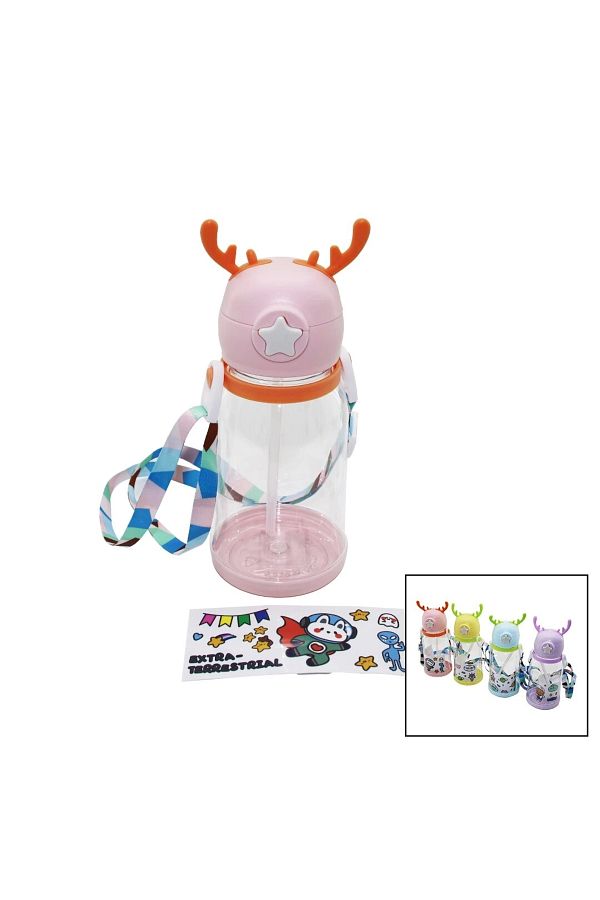 emosavm-Children's Deer Model - Straw Flask with Water Bottle and Strap String 1