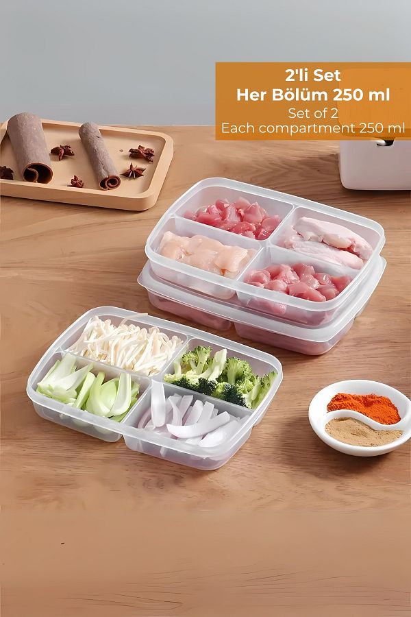 Hesaplı Kasa-4 Compartment Refrigerator Organizer 1 Lt, Friz Organizer, Set of 2 1
