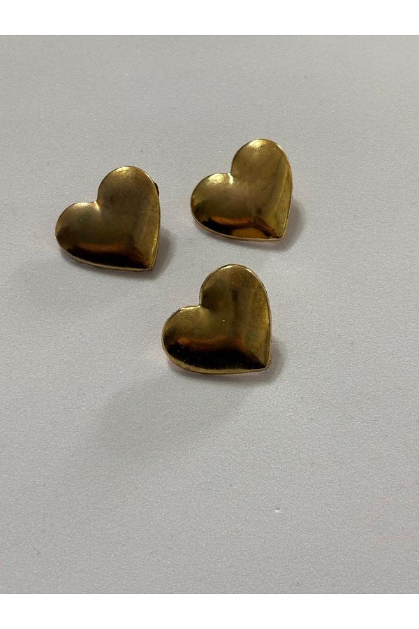 BEİLYS COSMETİCS & ACCESSORY-3 Pieces of Gold Plated Simple Stylish Heart Buttons Are 3 cm in Diameter. (Bd26) 1