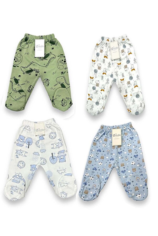 Kindo Baby Desenli Patikli Bebek pantolon Tek alt  4 lü paket  %100 pamuklu ürün  Annelerin favorisi