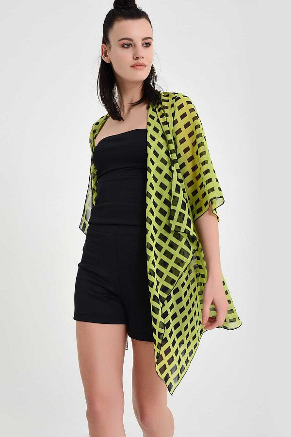 Laranor-Women's Green Patterned Chiffon Kimono 19L6654 1