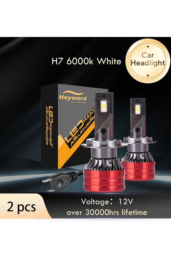 Choice-Heyword قطعتان من مصابيح السيارة الأمامية H7، 160 واط، 24000 لومن، مصباح إضاءة 6000 كلفن، 12 فولت، مصباح أمامي LED 1