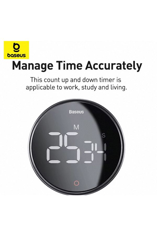 Baseus-Black Baseus Magnetic Countdown Alarm Clock Kitchen Timer Manual Digital Timer Stand Desk Clock Cook 1