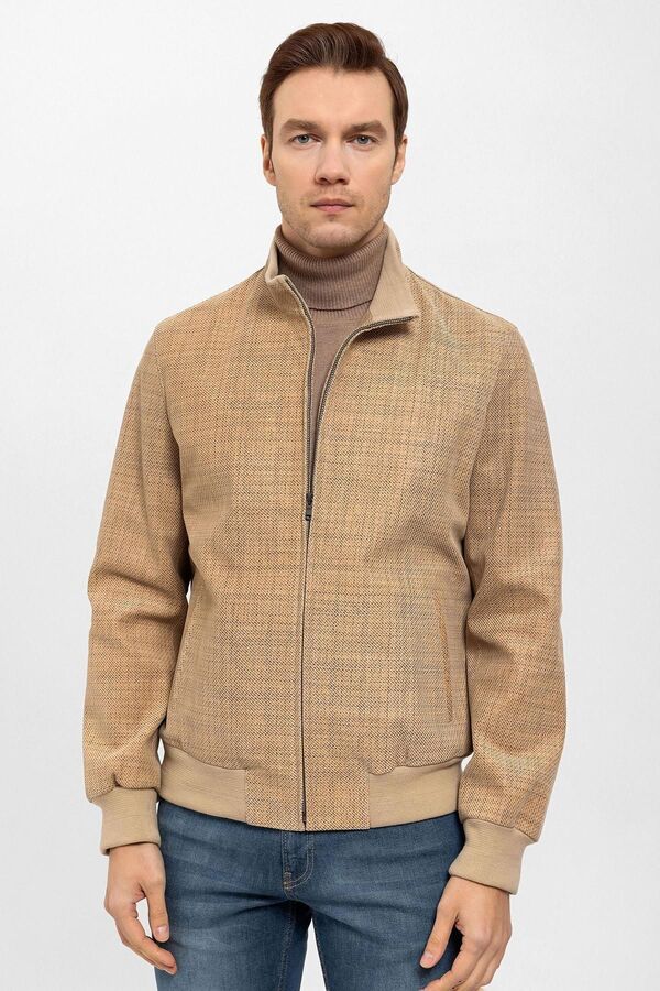 Deriderim-Beige Galya Suede Printed Lined Men's Genuine Leather Coat 1