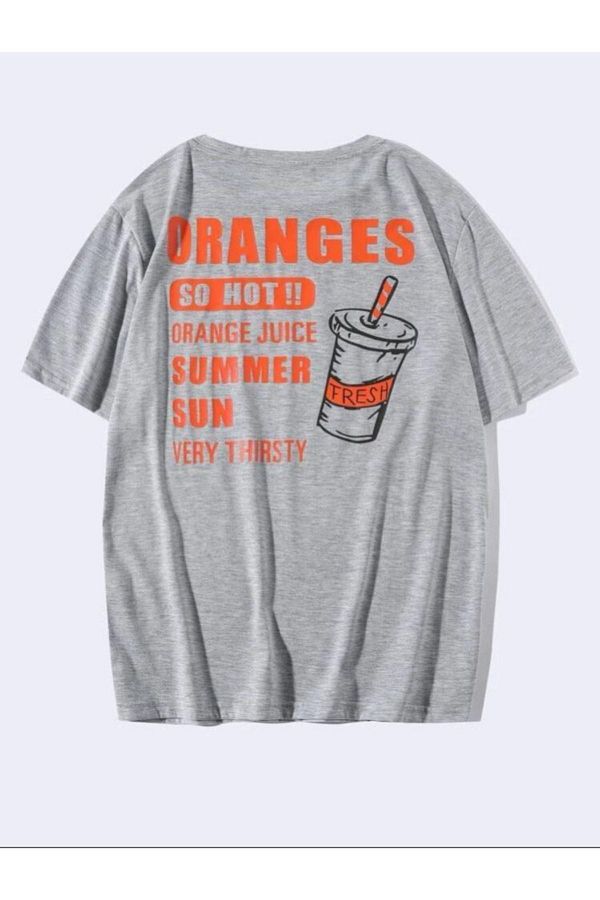 VBSVİBES-Unisex Gray Oversize Oranges Printed T-shirt 1
