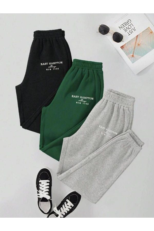 VBSVİBES-jogger suit 3-piece combination (black-green-grey) EAST HAMPTON printed 1