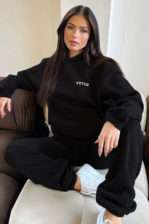CLAYES-Black Fetch Tracksuit Set - Printed Oversize Hooded 1