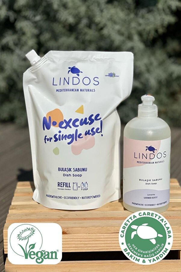 Lindos Doğal Elde Bulaşık Deterjanı %100 Bitkisel Güçlü Lavanta Yağlı (1200 600 ML)