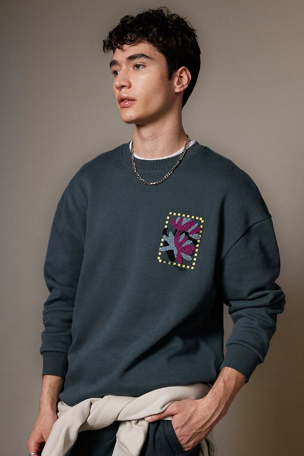 DeFacto-Φούτερ Comfort Fit Printed Crew Neck - Comfortable Fit B4754ax24sp 1