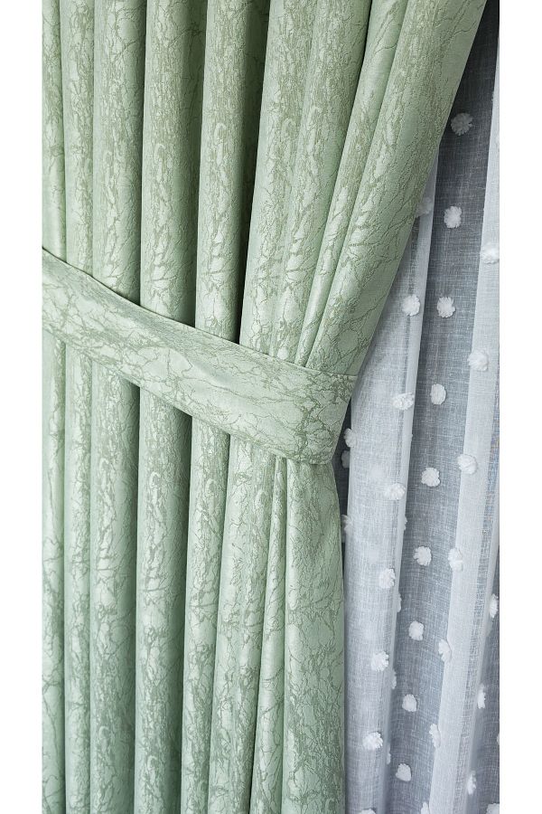 Yuka-Luxury Satin Textured Marble Pattern Panel Background Curtain 1/3 Dense Pleated Single Wing 1