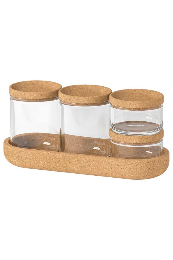 IKEA-SAXBORGA Jar with Lid and Tray, Set of 5 – Glass & Cork – 26x10x3 cm | IKEA 1