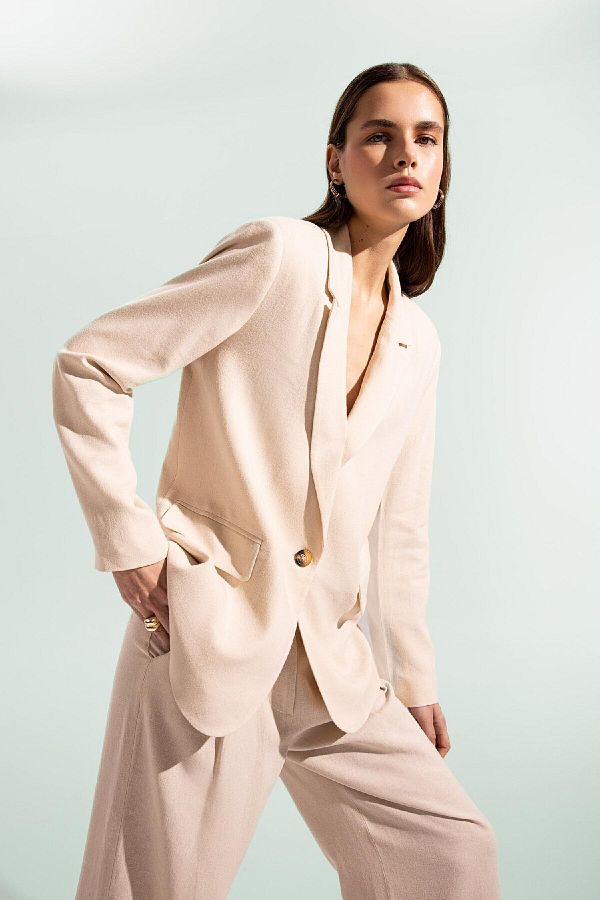 DeFacto-Regular Fit Double Breasted Lapel Linen Blended Button Blazer Jacket Z8528Az24Sm 1