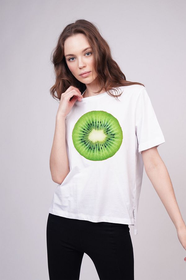 Disante-Crew Neck Kiwi Printed Trendy Women's T-shirt 1