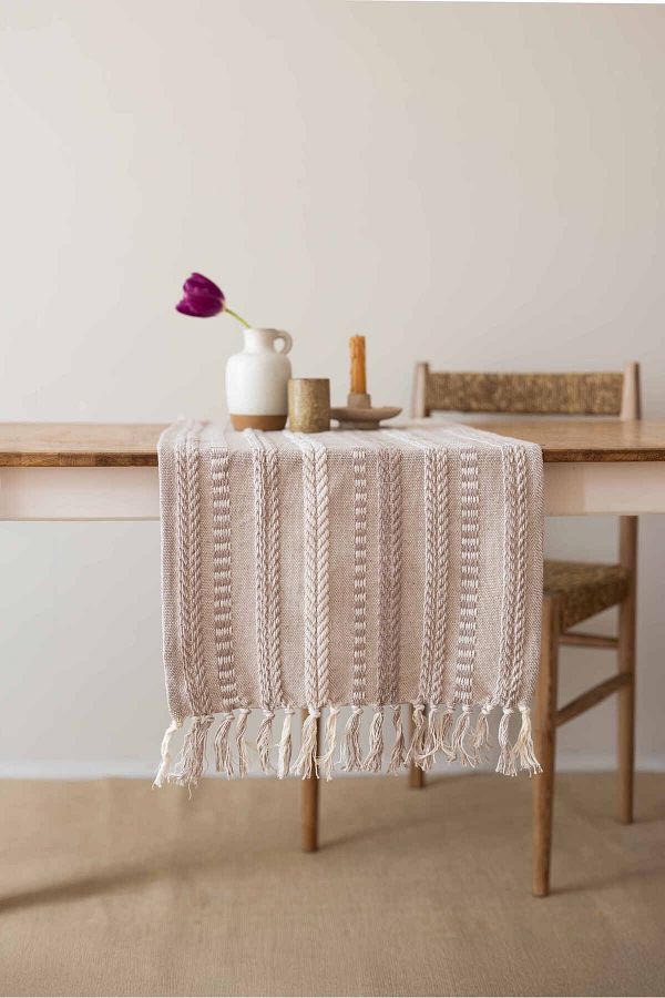 Wellstil-Neula |   100% Cotton Light Brown Knitted Runner 40 X 110 cm 1