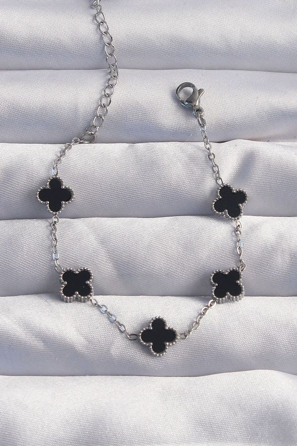 Skygo-Silver Colored Black Enamel 316l Baby Bracelet - Tj-bb6275 1