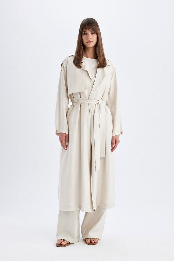 DeFacto-Saisonaler langer, übergroßer Trenchcoat – zweireihiger Verschluss mit Taschen und Gürtel C4344ax24sm 1