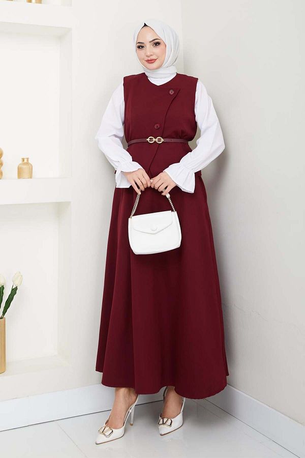 benguen-Vest Skirt Suit Claret Red 5704 1