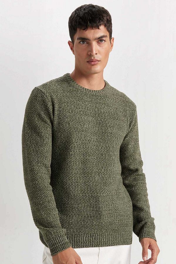 DeFacto-Standard-Passform, normaler Schnitt, strukturierter Basic-Strickpullover mit Rundhalsausschnitt R1175az24wn 1