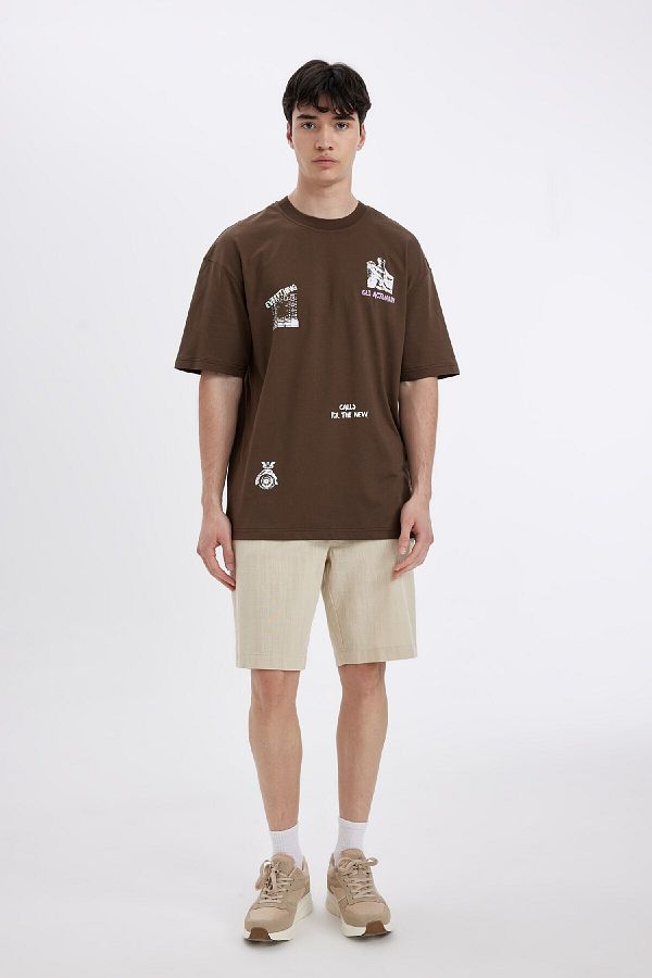 DeFacto-Regular Fit Summer Linen Bermuda Shorts C8198Ax24Sm 1