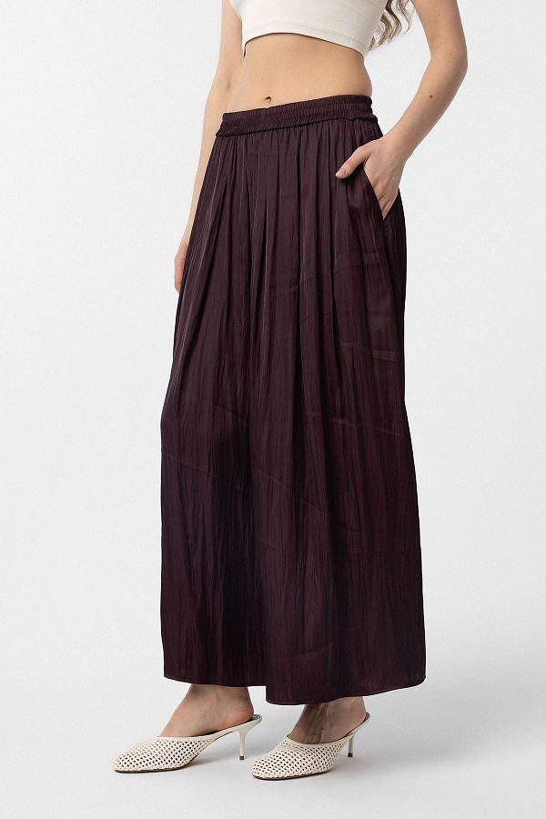 Antioch-Burgundy Long Draped Pleated Women's Skirt 1