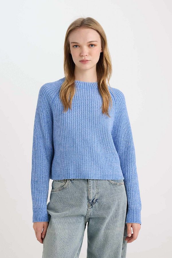 DeFacto-Strickpullover mit normaler Passform und halbem Rollkragenpullover C6234AX24CW 1