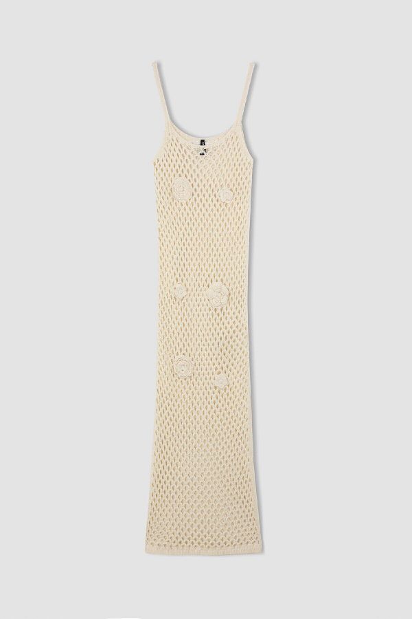 DeFacto-Crochet Midi Beach Dress - Fitted Straps and Slits D3002Ax24Sm 1