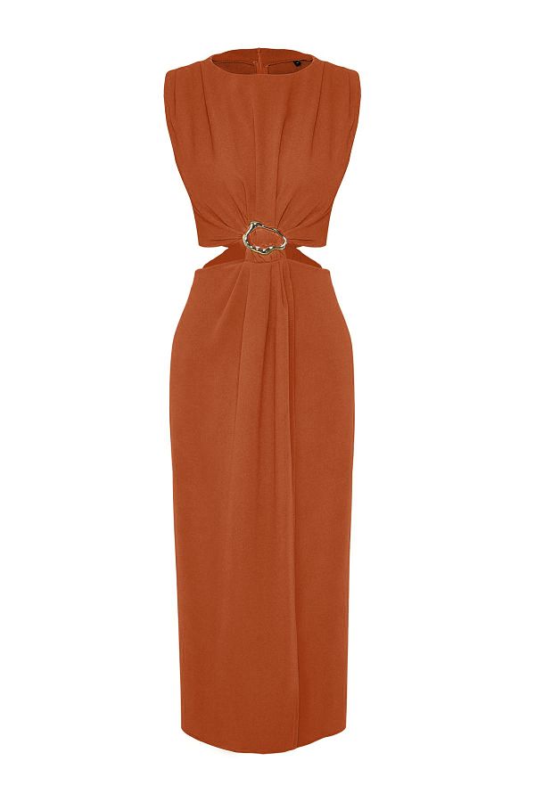 Trendyol Collection-Midi šaty A-line v cihlové barvě – s detailem výřezu, TWOSS25EL00017 1