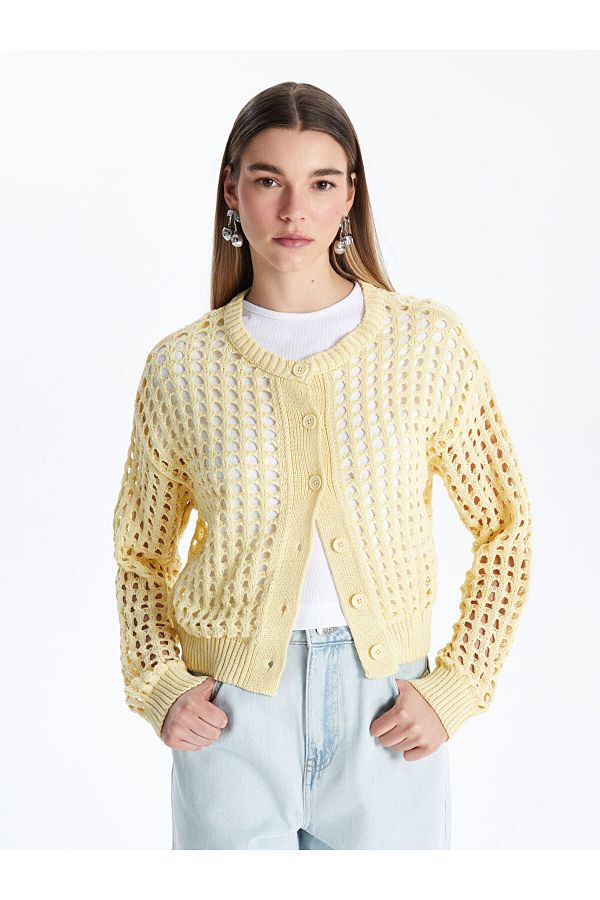 LC Waikiki-Cardigan XSIDE galben cu decolteu ajurat pentru tricotaje pentru femei 1