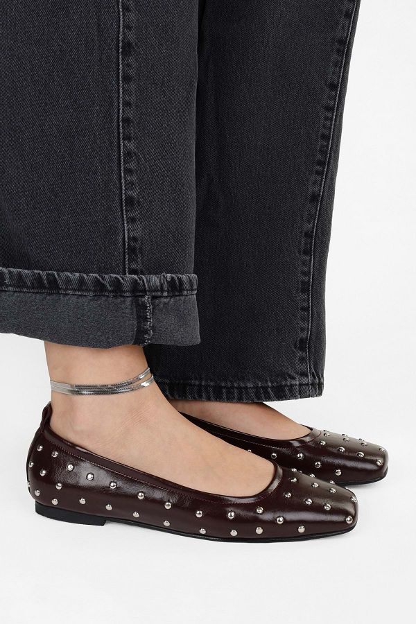 Shoeberry-Zoe Burgundy Trock Blunt Toe Ballerinas für Damen 1