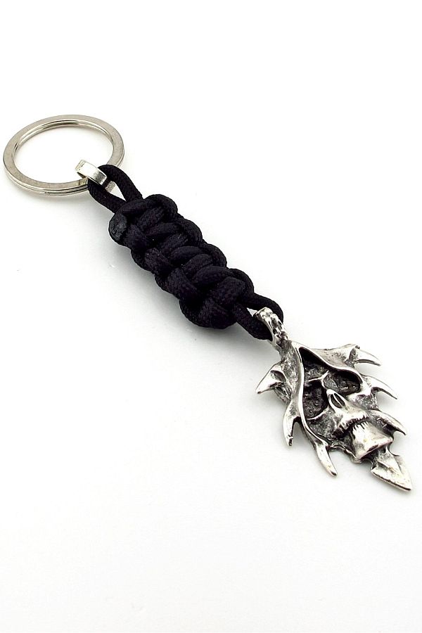 Solfera-Breloc cu capul de schelet punk gotic negru macrame împletit cu vârf metalic KC302 1