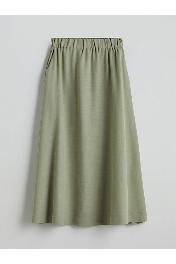LC Waikiki-Fusta LCW Modest verde cu talie elastică din amestec de in 1