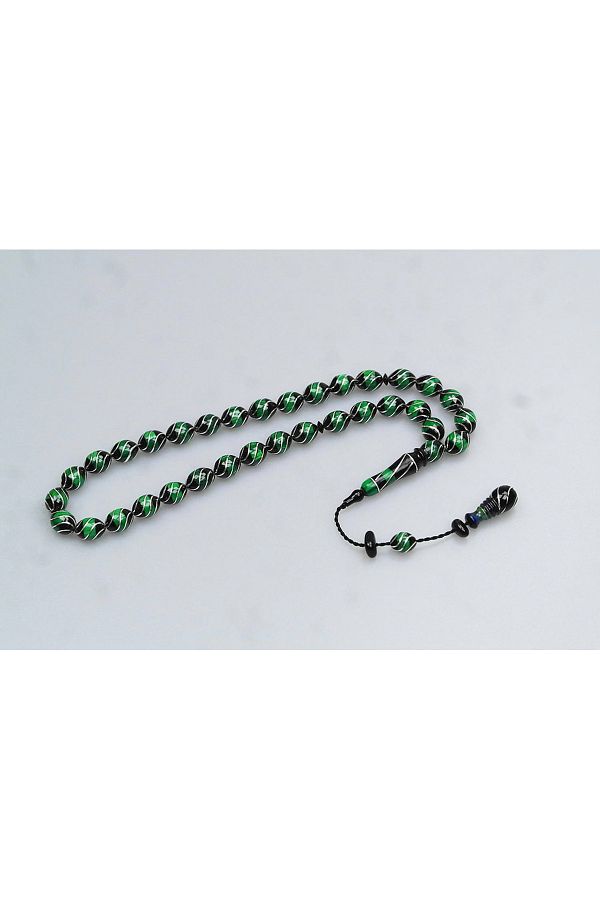 Skygo-Oltu Stone and Green Galalith Fountain Nightingale Embroidered Rosary 1