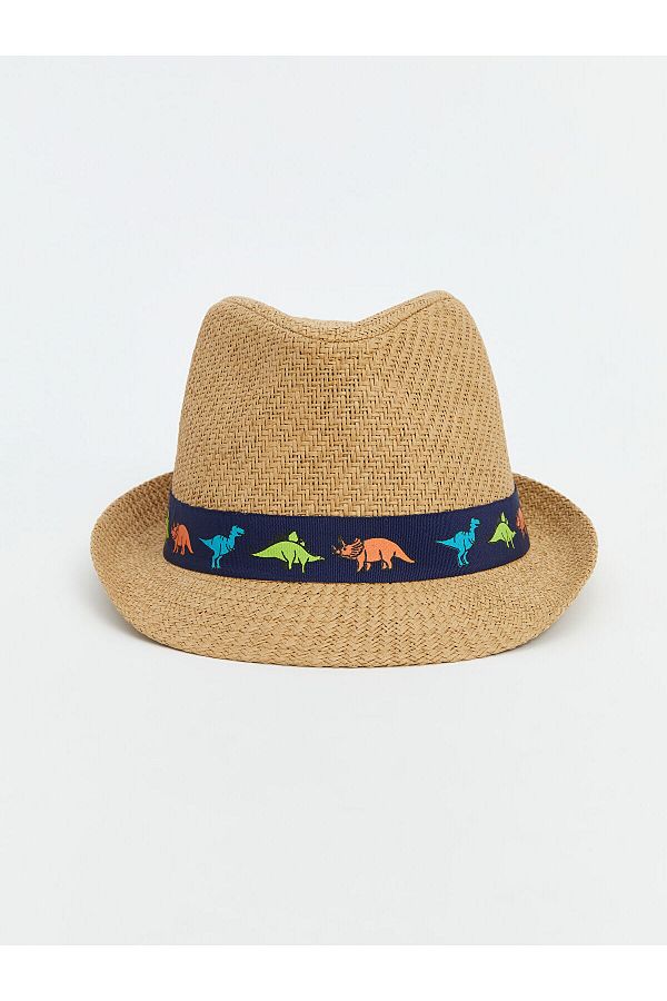 LC Waikiki-Dinosaur Printed Boy's Straw Fedora Hat 1