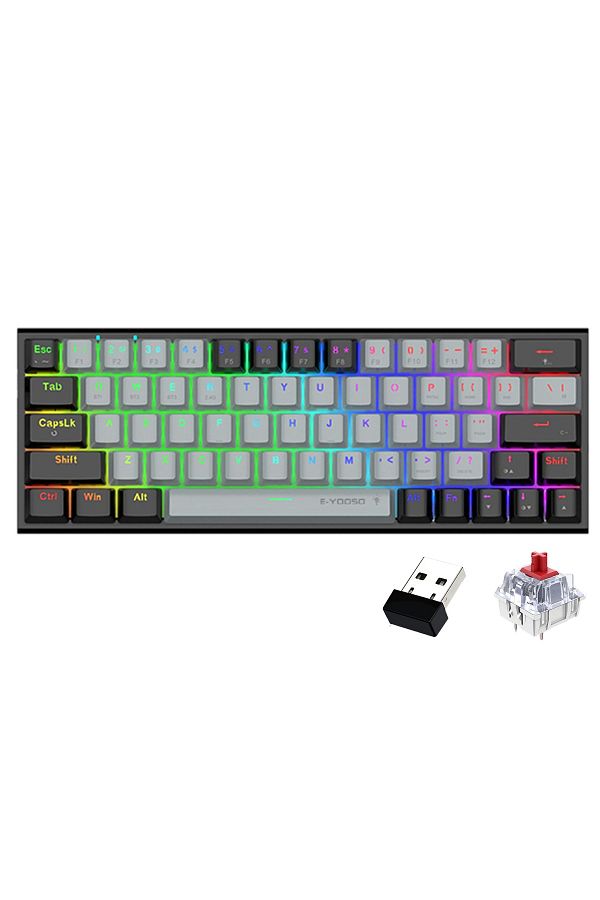 e-yooso-Z-11 3 Modes Wireless Mechanical Keyboard, Red Switch Bluetooth/2.4G/USB-C 60% Portable 1