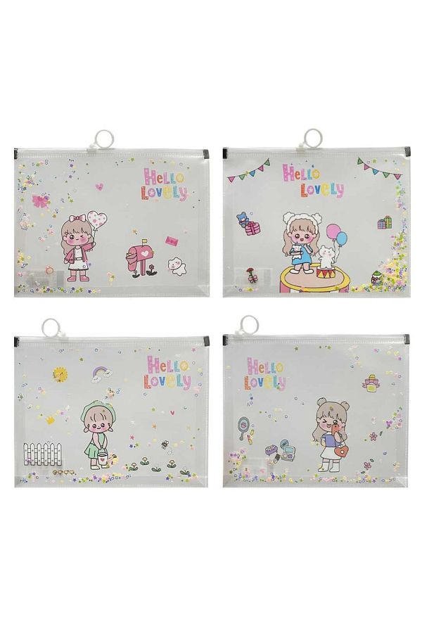 Südor-Zipper File A5 Transparent Sequin Patterned Pack of 12 1