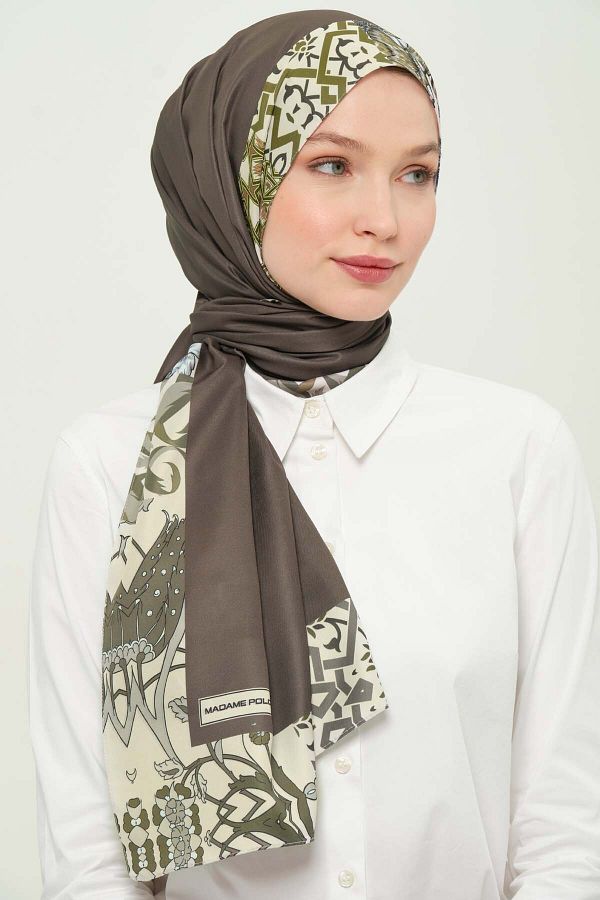 Madame Polo-Digital Twil Shawl Multicolored Patterned Wrinkle-Free Non-Slip 75X180 cm 1