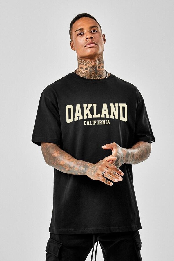 VBSVİBES-Unisex Oakland Printed Black Oversize T-shirt 1