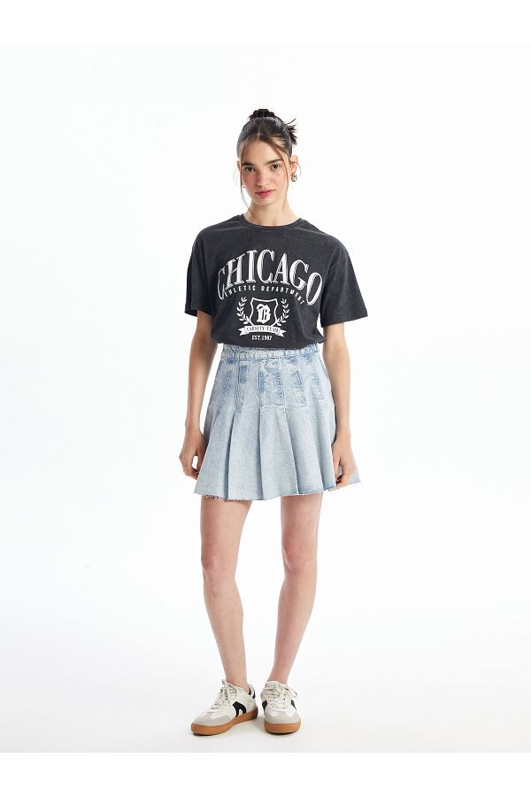 LC Waikiki-Fusta de jeans plisată pentru femei Dar Fit 1