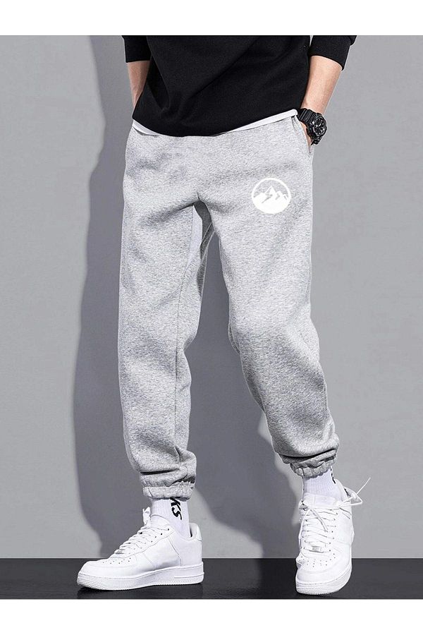 DUBU BUTİK-Pantaloni de sport de munte Jogger - Picior din cauciuc imprimat cu talie înaltă 1