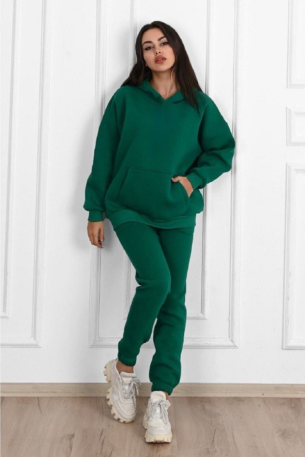 DUBU BUTİK-Світшот Duz Basic Suit Толстовка Jogger зеленого кольору з капюшоном оверсайз з капюшоном 1