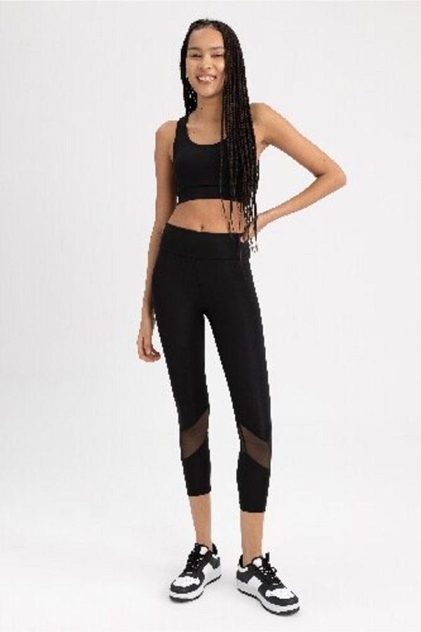 DeFacto-Schwarze Sport-Leggings mit hoher Taille und Tülldetails – Z9848az23sp 1