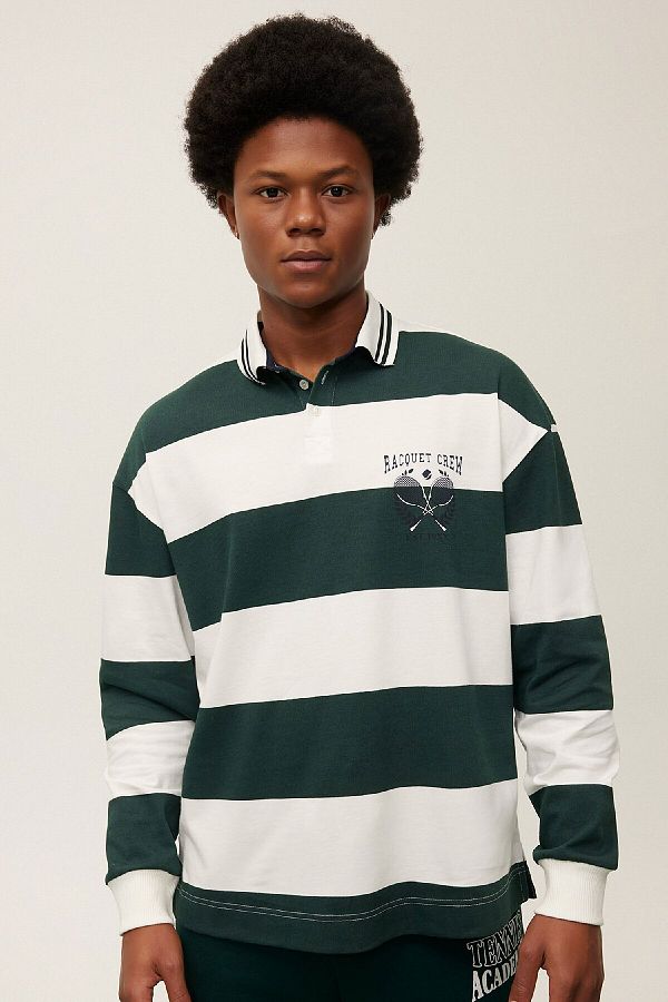 DeFacto-T-shirt polo Fit Boxy Fit w paski z długim rękawem A9874ax23wn 1