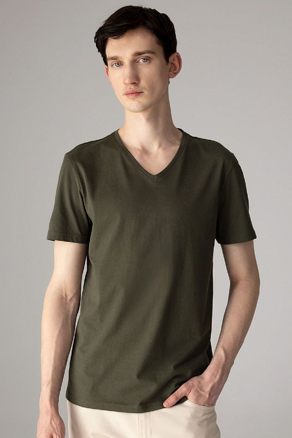 DeFacto-100% Cotton Slim Fit Slim Fit V-Neck Basic Plain Short Sleeve T-Shirt M7668Az24Sp 1