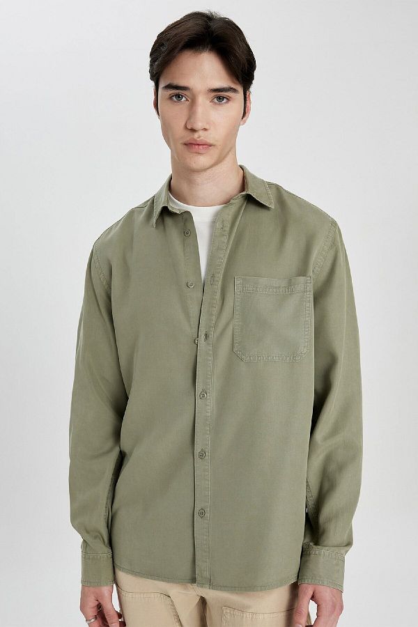 DeFacto-Regular Fit Basic Plain Long Sleeve Shirt B2907Ax24Sp 1