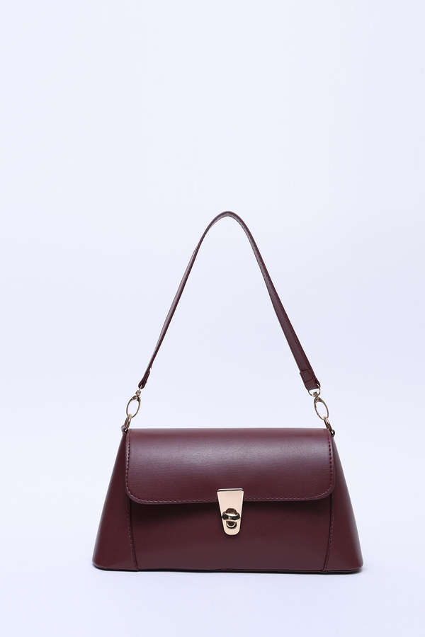 Shaka Bordo Shk153 Suni Deri Kilit Detaylı Standart Askılı Tek Bölmeli El, Kol ve Omuz Çantası