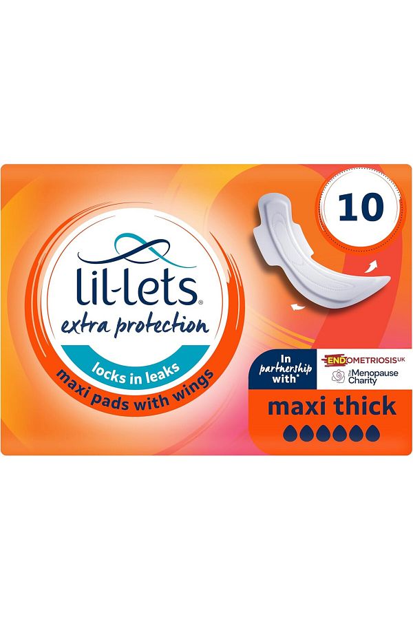 Lil-Lets-Extra Protection Maxi Pads X 10 with Wings, for Extremely Heavy Flow Periods 1