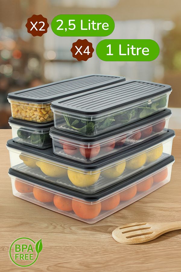 Ayshe Home Concept-6-Piece Storage Container, Microwave Compatible Food Storage Container White-Anthracite 2 X 2500 ml - 4 X 1000 ml 1