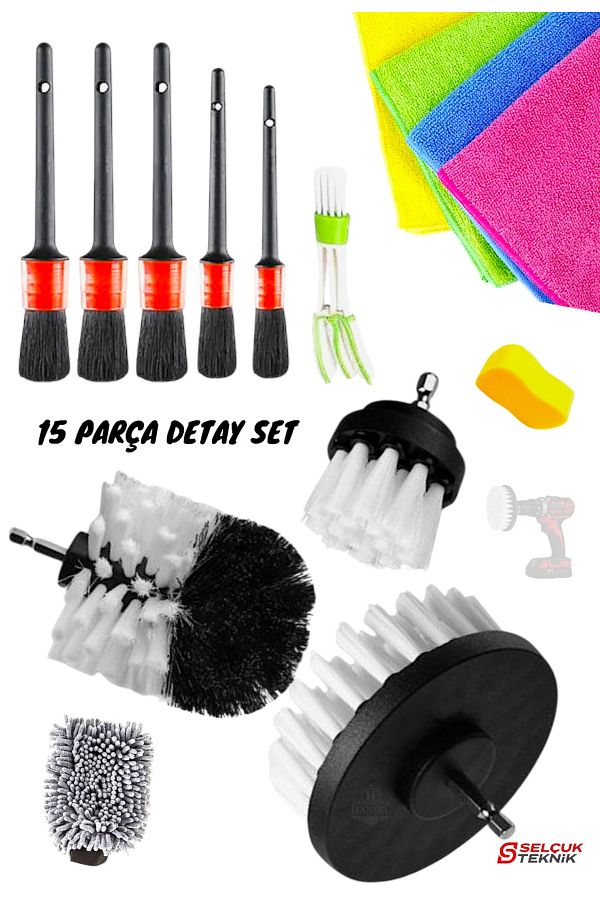 Hansel-15 Piece Car Cleaning Hairdresser Interior-Exterior Detailed Cleaning Seat Brushing Set 1