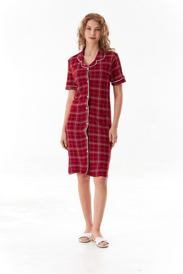 CALİA-Women's Buttoned Viscose Fabric Nightgown Dress (with Sleeping Headband Gift) 1