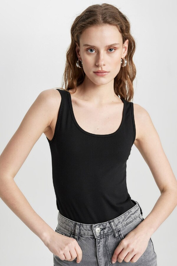 DeFacto-Slim Fit Slim Fit U-Kragen Basic Plain Tank Top I1059az24sm 1